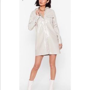 vinyl mini shirt dress with button-down closure